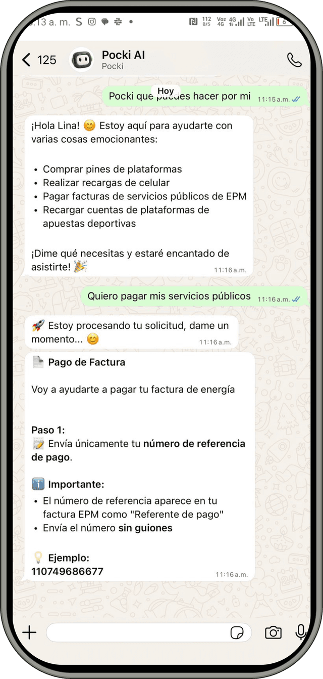 Pocki AI – interfaz de mensajes